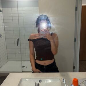 Off-Shoulder Brown Crop Top